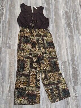 Wide-Leg Jumpsuit in Brown and Multi